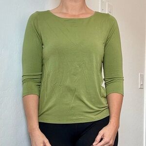 Eileen Fisher 3/4 Sleeve Olive Green Stretch Top